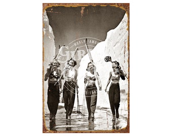 Girls Gone Skiing Tin Sign 8.5&quot;x12&quot; Top vintage ski sign