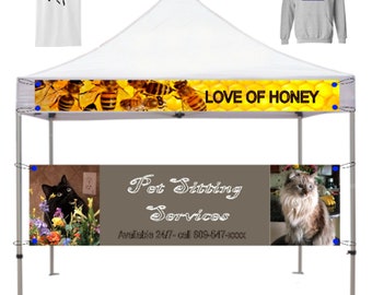 Canopy banner, tent banner for 12 inch by 10 ft,15 ft,20 ft Combo with T-shirt or Hoodie options
