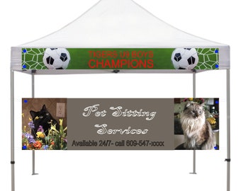 Canopy banner, tent banner, sports banner for top and sides.