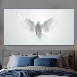 Stampa su tela di colomba bianca, dipinto minimalista di colomba, arte murale di uccelli, poster di uccello della pace, arte murale di colomba bianca, arte su tela della pace