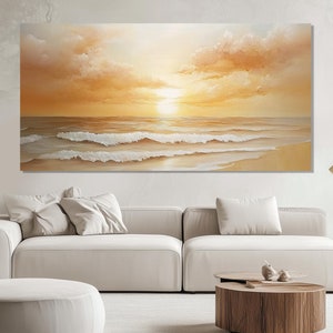 Sepiatöne Ozean Sonnenuntergang Gemälde auf Leinwand gedruckt, Malerische Meerlandschaft Leinwanddruck, Meer Sonnenuntergang Wandkunst, Ozean Sonnenuntergang Poster, Sepia Wandkunst