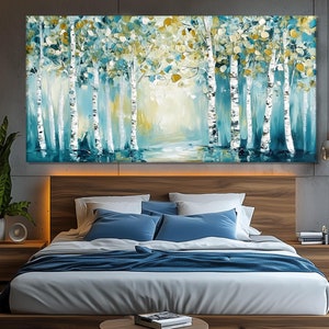 Scenic Birch Grove Painting Printed on Canvas, Birch Trees Canvas Print, Birch Forest Painting, Neutral Colors Forest Wall Art
