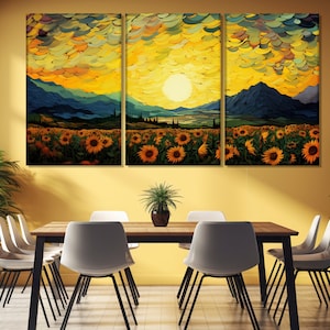 Sunflowers Field Painting in Vincent van Gogh Style Printed on Canvas, Van Gogh Wall Art, Post Impressionism Wall Art