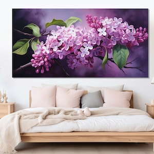 Lilac Branch Painting Printed on Canvas, Lilac Flower Poster, Floral Painting, Flowers Canvas Art, Lilac Flowers Print