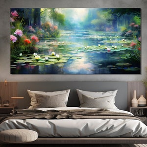 Water Lilies Painting in Claude Monet Style Printed on Canvas, Monet Wall Art, Impressionist Painting, Large Claude Monet Painting