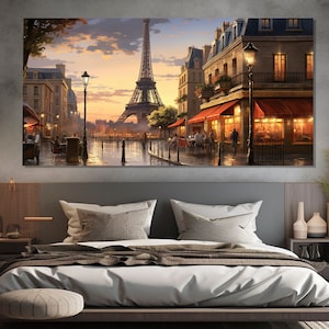 Pintura vintage de Paris impressa em tela, impressão em tela da Torre Eiffel, arte de parede de Paris, pôster de Paris, arte em tela da França