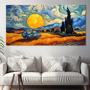 Abstract Field Painting in Vincent van Gogh Style Printed on Canvas, Van Gogh Wall Art, Post Impressionist Field Painting