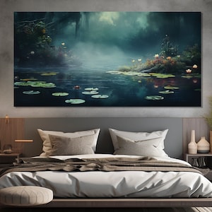 Water Lilies Painting in Claude Monet Style Printed on Canvas, Claude Monet Wall Art, Impressionist Painting, Large Bedroom Painting
