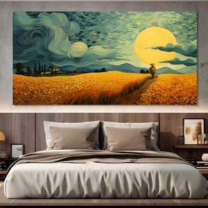 Abstract Night Field Painting in Vincent van Gogh Style Printed on Canvas, Famous Artists Wall Art, Post Impressionism Wall Art