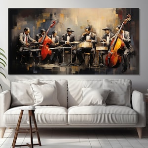Jazz Band Vintage Painting Printed on Canvas, Abstract Jazz Wall Art, Music Canvas Art, Musician Gift, Jazz Band Poster, Jazz Club Decor