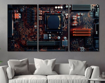 Processor Canvas Print, Motherboard Painting, Circuit Canvas Print, Gamer Gift, Computer Wall Art, Computer Poster, Chip Poster