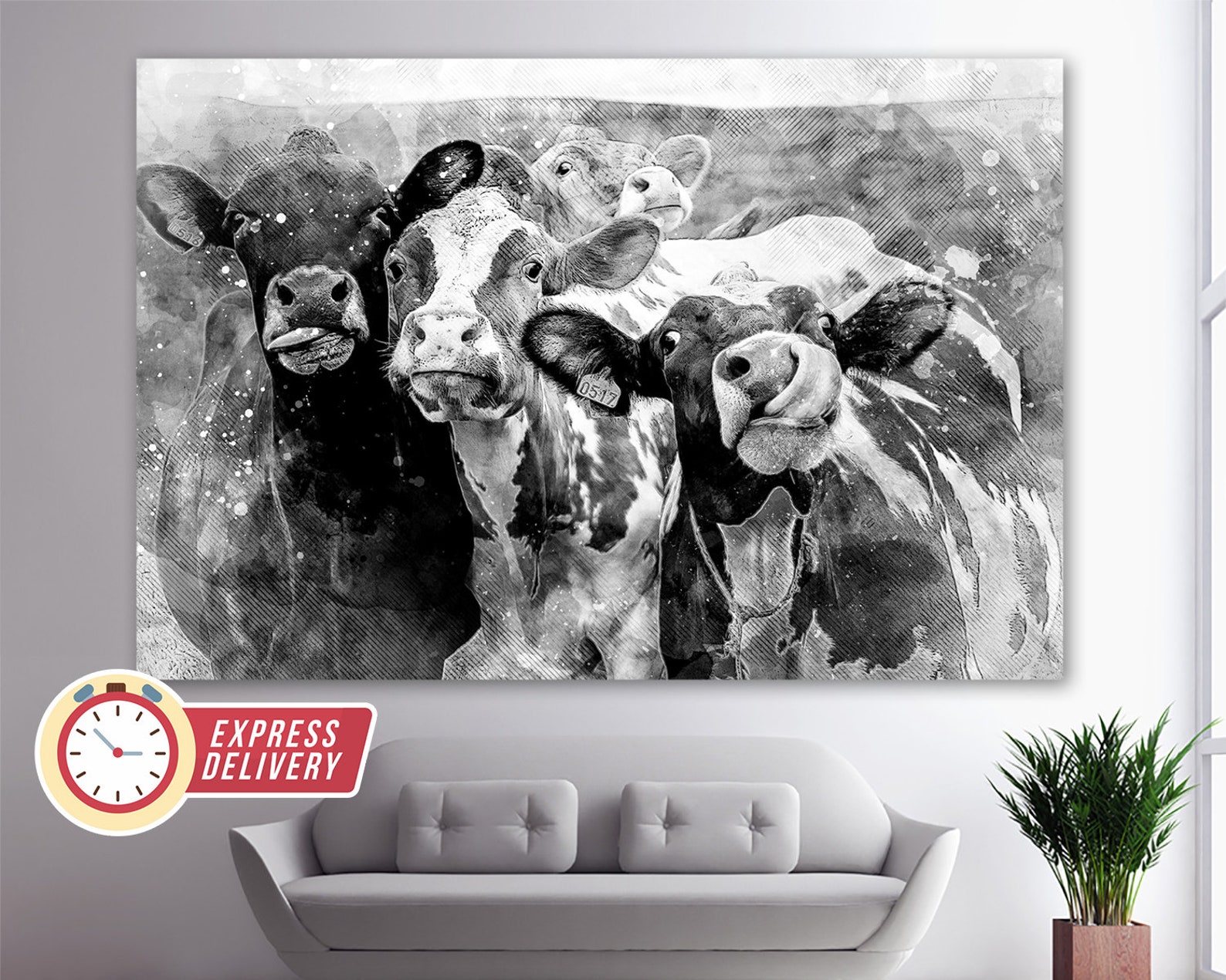 Abstract Cows Canvas Print, Cows Paintings, Cows Print, Cute Cows Print ...