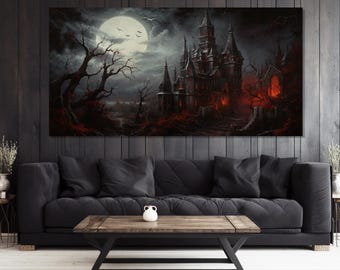 Poster Dark Academia Castello Vampiro Con Luna Di Sangue | Stampa Artistica Gotica 30,5x40,6 Cm Per Arredamento Casa E Ufficio