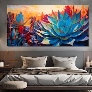 Blaue Agave in der Wüste, Gemälde auf Leinwand, Agave Kaktus, Agave Wandkunst, Agave Malerei, Mexikanische Wandkunst, Mexikanische Wanddekoration