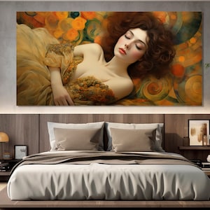Beautiful Woman Painting in Gustav Klimt Style Printed on Canvas, Famous Artists Canvas Art, Gustav Klimt Woman Painting, Gustav Klimt Art
