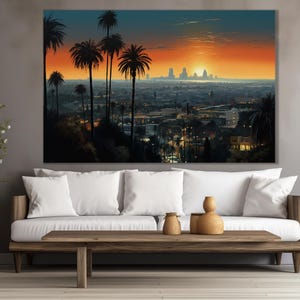 Impression sur toile Los Angeles le coucher du soleil, ligne d'horizon de Los Angeles, art mural abstrait de Los Angeles, peinture de Los Angeles, art de toile de Californie