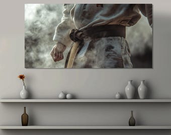 Jiu-jitsu Wall Art, Jiu-jitsu Fighter With Black Belt Canvas Print