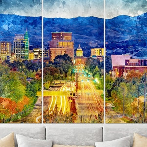 Boise Skyline, Boise Canvas Art, Boise Wall Art, Boise Print, Idaho Canvas, Idaho Poster, Boise Wall Decor, Boise Poster