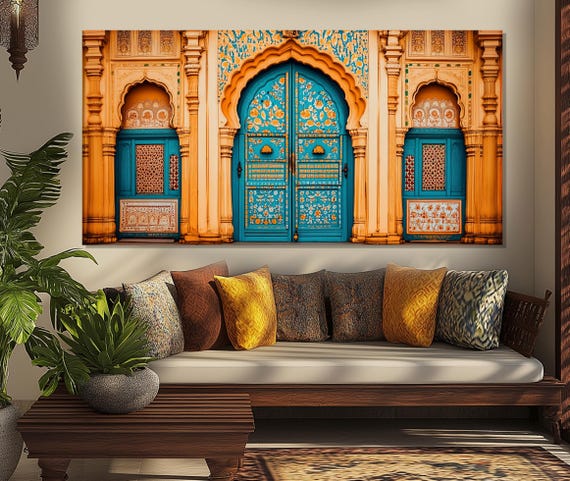 Ornate Indian Door Canvas Print, Indian Wall Art, Indian Traditional Painting, Oriental Canvas Art, Indian Door Painting, Indian Wall Decor