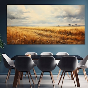 Peinture imprimée sur toile champ de blé, oeuvre d'art murale ferme, impression sur toile champ de blé, décoration murale rustique, oeuvre d'art sur toile nature