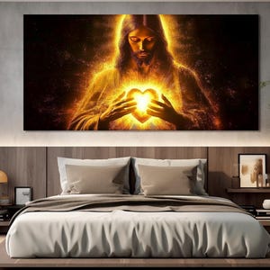 The Sacred Heart of Jesus Painting Printed on Canvas, Jesus Christ Wall Art, Christian Wall Decor, Religious Gift, Jesus Canvas Print