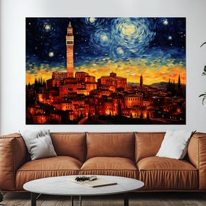 Siena Canvas Print in Van Gogh Starry Night Style, Siena Wall Art, Siena Canvas Art, Abstract Siena Poster, Italy Canvas, Italian Decor