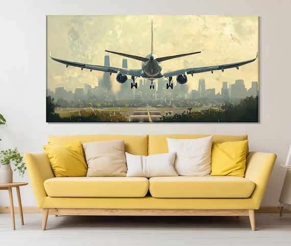 抽象的な航空機着陸キャンバスプリント、航空機の絵画、パイロット