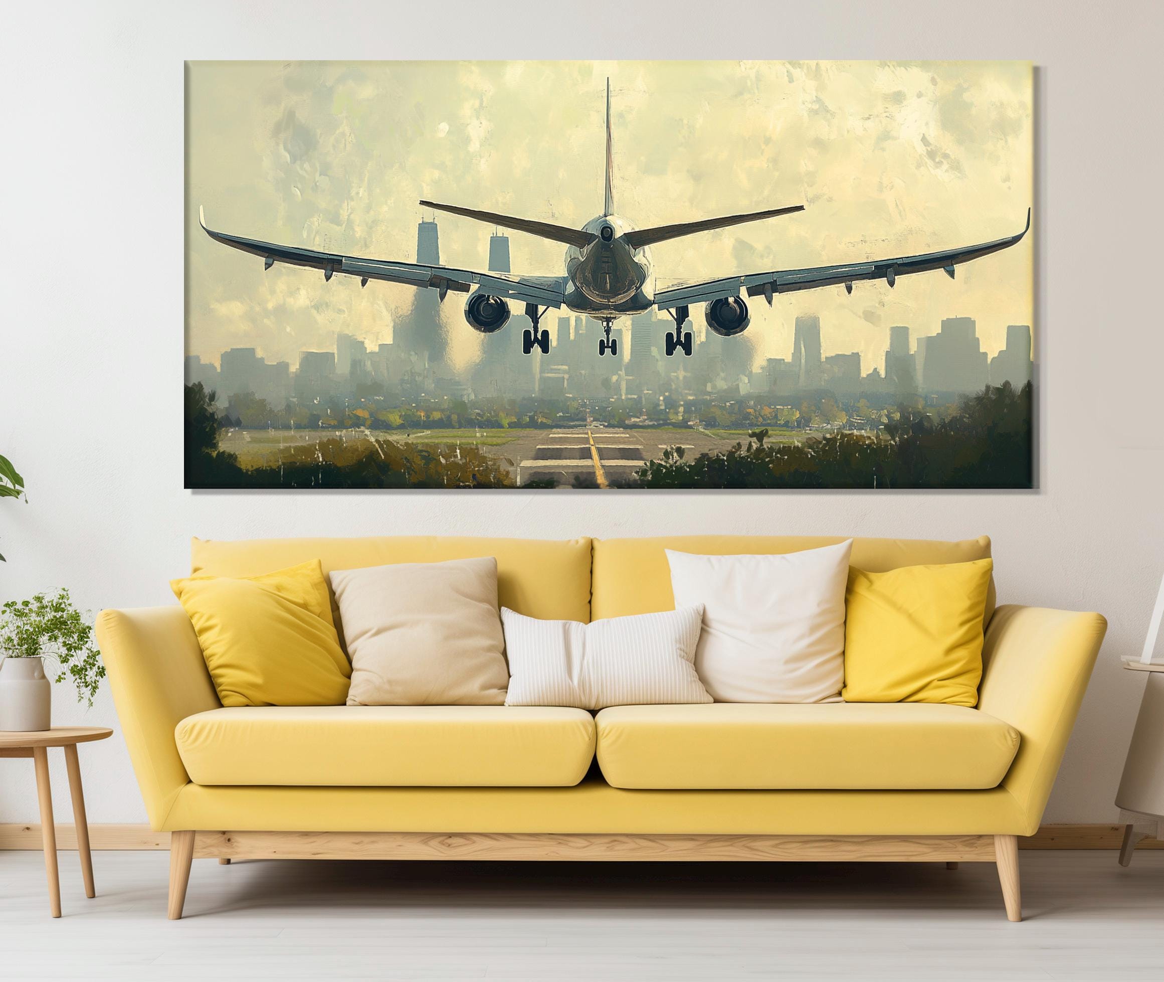 抽象的な航空機着陸キャンバスプリント、航空機の絵画、パイロット