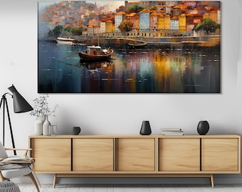 Abstract Porto Canvas Print, Porto Skyline Painting, Retro Porto Wall Art, Portuguese Gift, Portugal Wall Art, Portugal Wall Decor