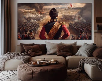 Napoleon Bonaparte in from of his Army Painting Printed on Canvas, Napoleon Wall Art, French History Poster, History Teacher Gift