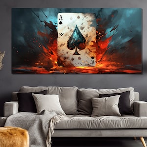 Impresión abstracta en lienzo de as de picas, arte mural de casino, pintura de ases, decoración de pared de póker, impresión en lienzo de póker