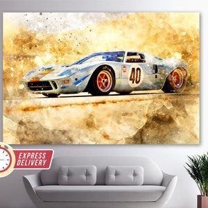 Ford GT40 Canvas, Ford Wall Art, Ford Canvas Art, Sport Car Canvas, Vintage Ford Print, Ford Decor, Ford GT40, Ford Fan Gift, Ford Paintings