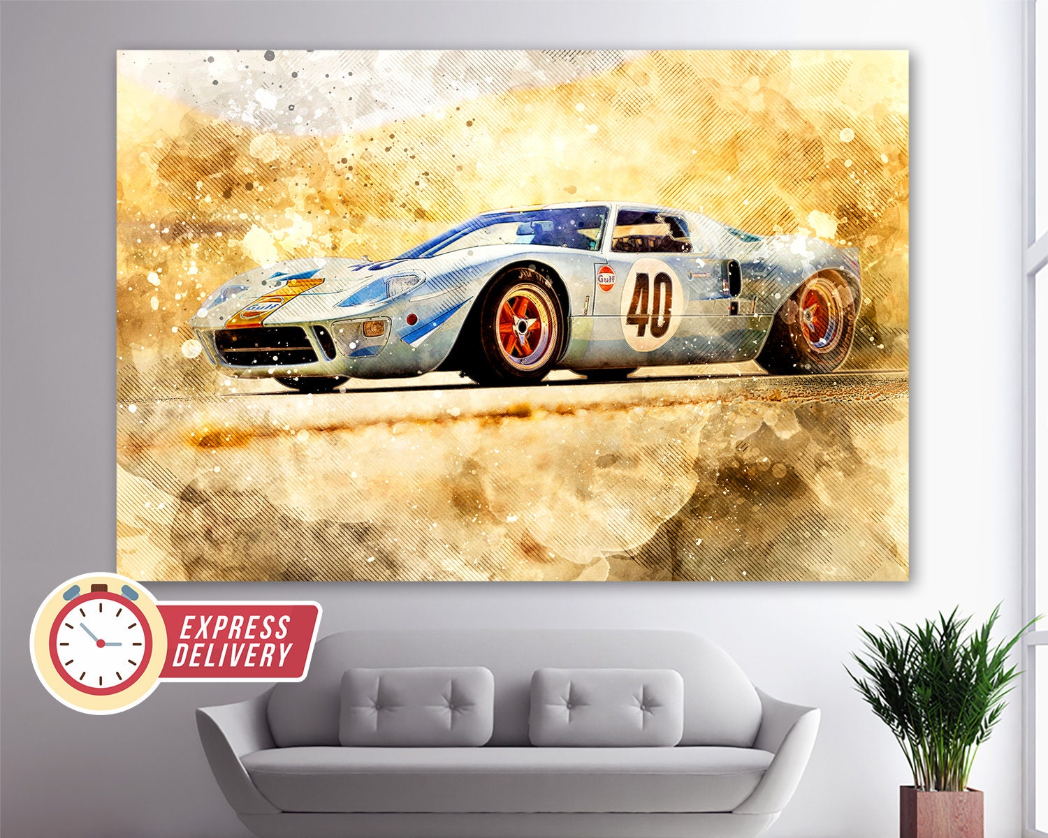 Tableau Toile Ford GT40 Course - Impression D'art Sur Châssis, Décoration Murale Moderne - Neuf