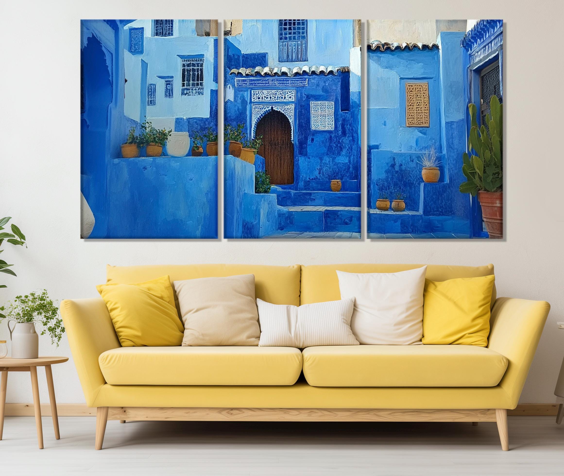 Morocco Canvas Print, Colorful Chefchaouen Blue City Streets