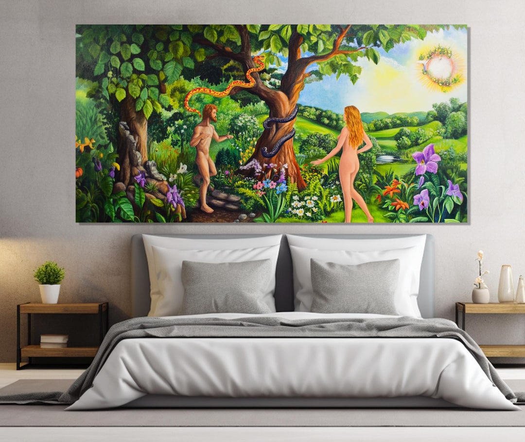 Adam and Eve in the Garden of Eden Canvas Print, Biblical Scene ...