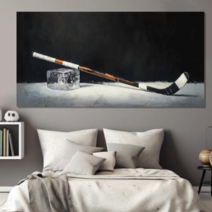 Abstract Ice Hockey Canvas Wall Art, Hockey Fan Gift, Hockey Stick Canvas Print, Ice Hockey Painting, Ice Hockey Player Gift, Hockey Poster