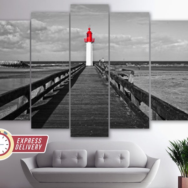 Phare de Trouville en Normandie, France, Lighthouse Canvas Print, Lighthouse Wall Art, Black and White Lighthouse Photo, Abstract Wall Art