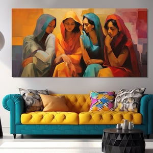 Beautiful Indian Women Wall Art, India Canvas Print, India Wall Art, Indian Women Painting, India Wall Decor, Abstract Indian Art