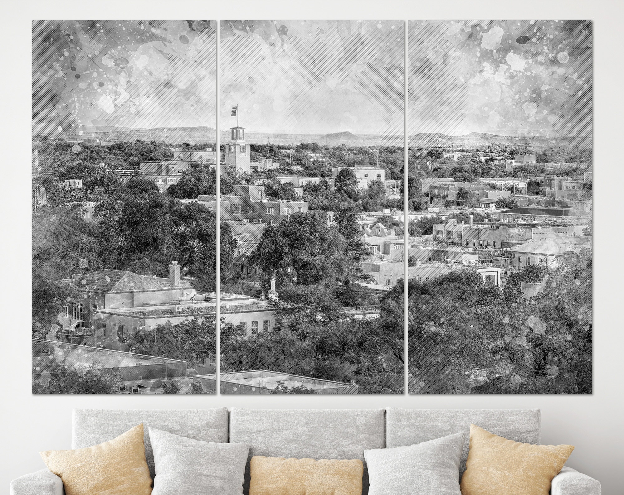 Santa Fe Skyline Santa Fe Wall Art Santa Fe Artwork Santa Etsy