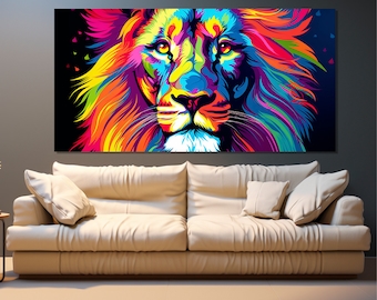 Lion Portrait Pop Art Canvas Print, Large Lion Canvas Art, Pop Art Wall Decor, Pop Art Painting, Pop Art Lion Print