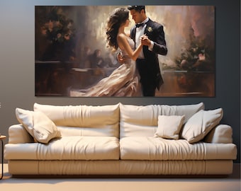 Abstract Dancing Couple Canvas Print, Vintage Dancing Wall Art, Ballroom Dance Wall Art, Ballroom Dance Painting, Dancing Wall Decor