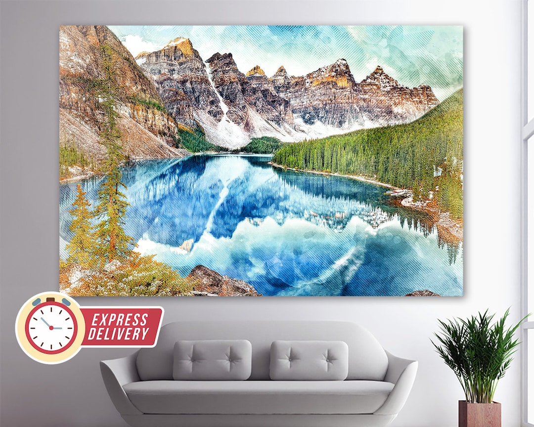 Moraine Lake Canvas Print, Lake Painting, Lake Landscape, Lake Wall Art ...