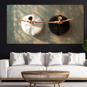 Ballerinas in White and Black Dresses Canvas Print, Abstract Ballet Wall Art, Ballet Studio Decor, Ballet Painting, Ballerina Gift