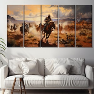 Cowboys Riding in Desert Canvas Print, Wild West Wall Art, Cowboy Gift ...