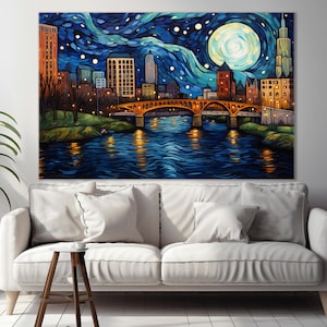 Milwaukee Canvas Print in Van Gogh Starry Night Style, Milwaukee Skyline, Milwaukee Print, Milwaukee Wall Art, Milwaukee Wall Decor