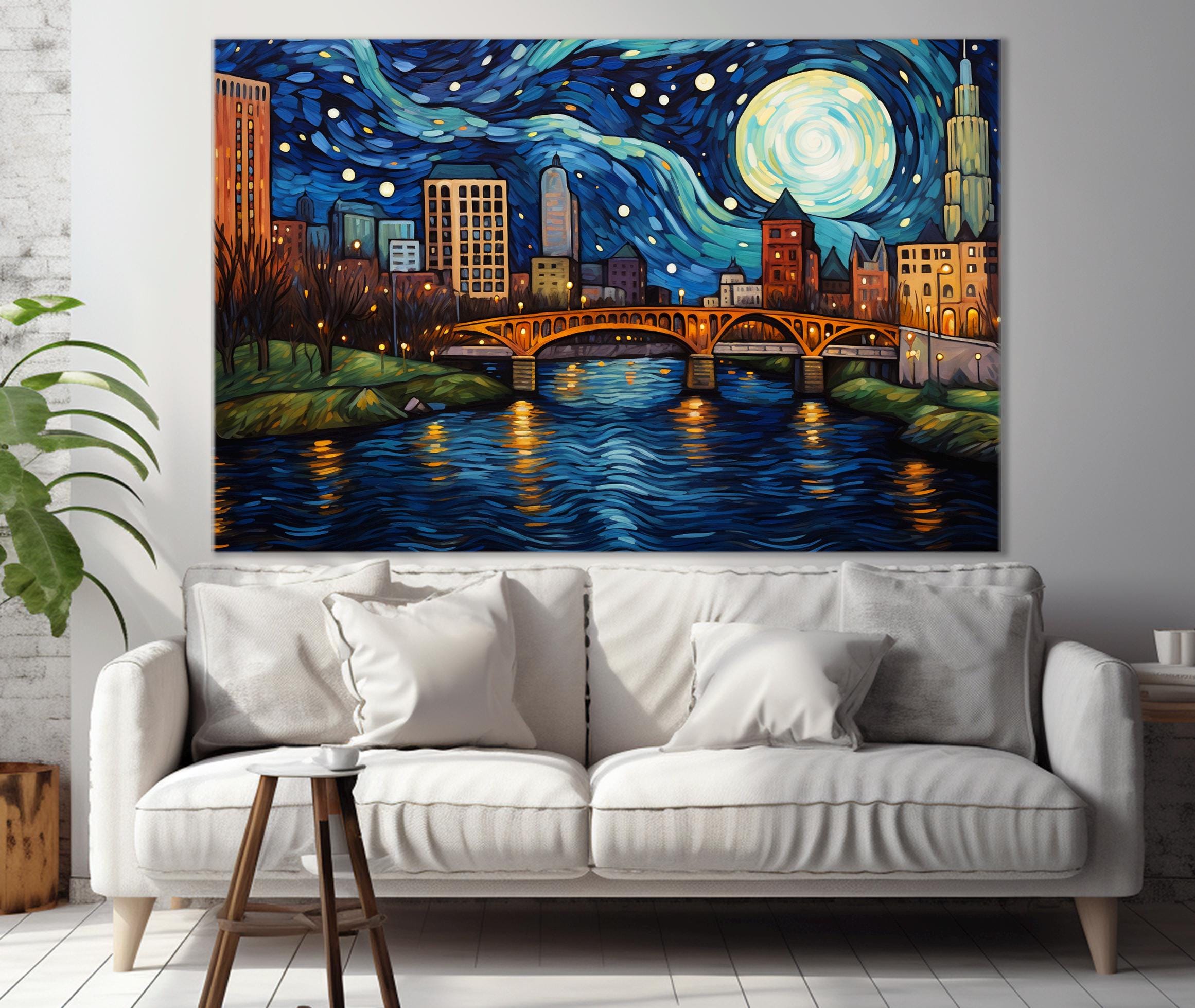 Milwaukee Canvas Print in Van Gogh Starry Night Style, Milwaukee Skyline, Milwaukee Print, Milwaukee Wall Art, Milwaukee Wall Decor