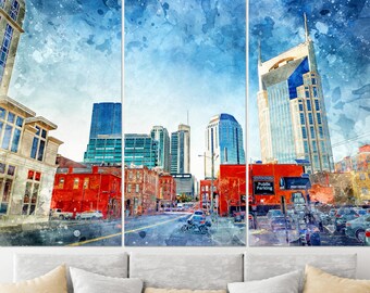 Sztuka ścienna Nashville, wydruk na płótnie Nashville, panorama Nashville, płótno Tennessee, obraz Nashville, wydruk Nashville, sztuka ścienna Tennessee
