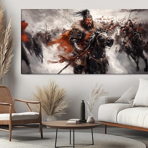 Genghis Khan and his Army Painting Printed on Canvas, Genghis Khan Wall Art, Mongol Empire History Poster, History Teacher Gift