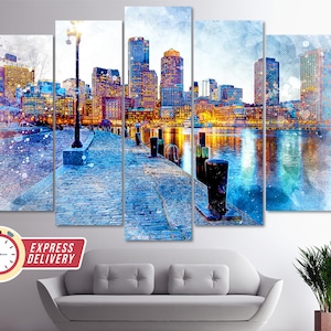 Boston Skyline, Boston Canvas Print, Boston Painting, Boston Wall Art, Boston Print, Boston Poster, Massachusetts, Boston Wall Decor