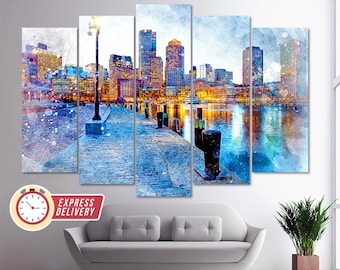 Boston Skyline, Boston Canvas Print, Boston Painting, Boston Wall Art, Boston Print, Boston Poster, Massachusetts, Boston Wall Decor